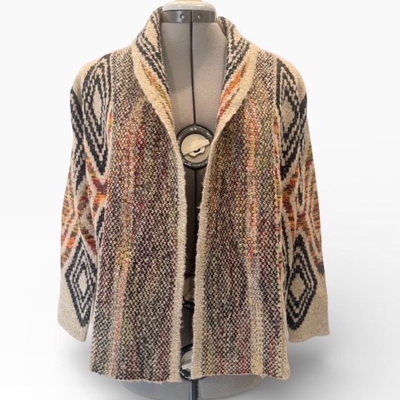 Woven Heart Southwestern Geometric Shawl Collar Cardigan Sweater Tribal Size 14 - Picture 3 of 8